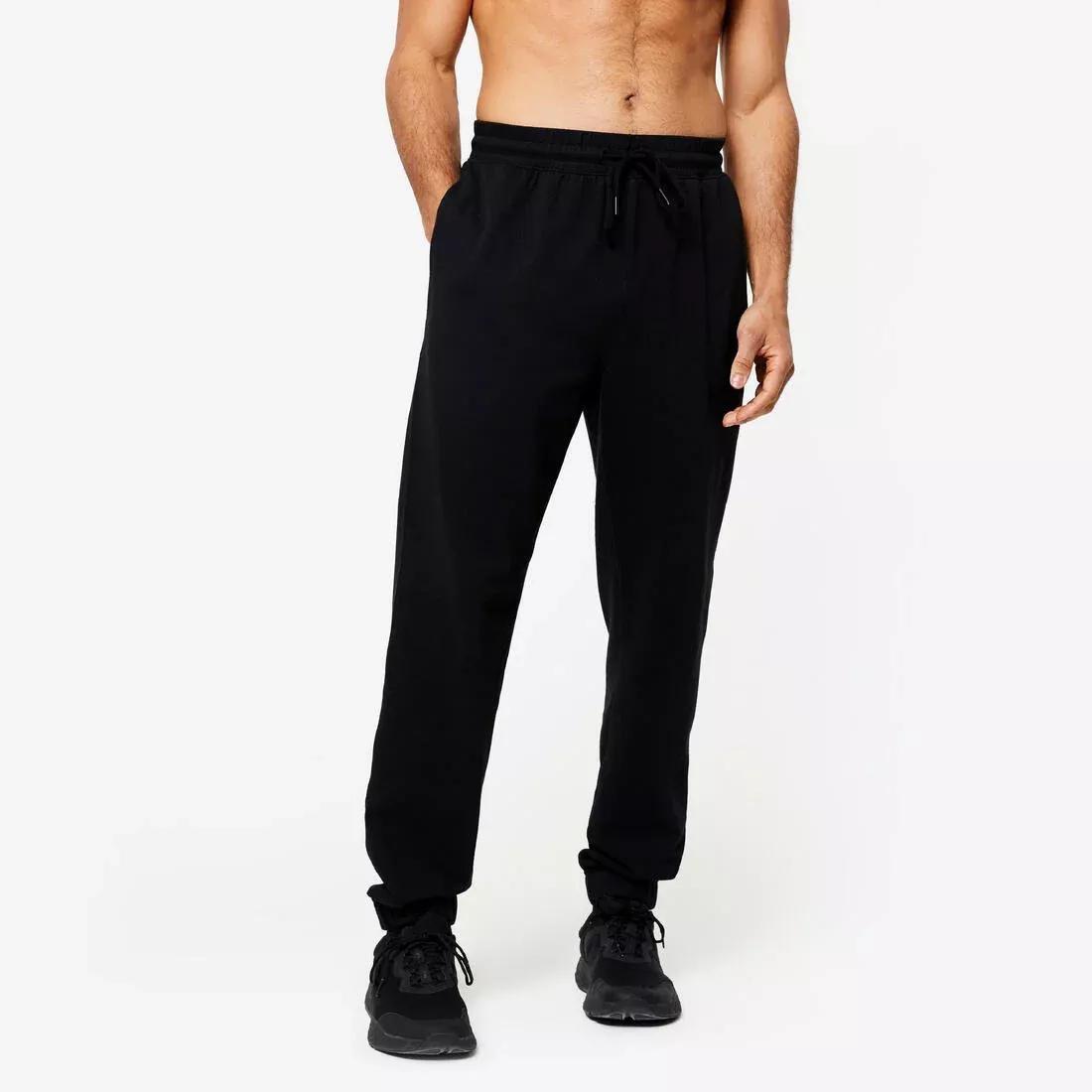 Mens Fitness Jogging Bottoms 500 Essentials, Black, No Color, medium