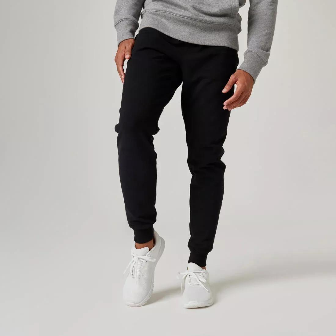 Mens Slim-Fit Fitness Jogging Bottoms 500, Black, , large image number 0