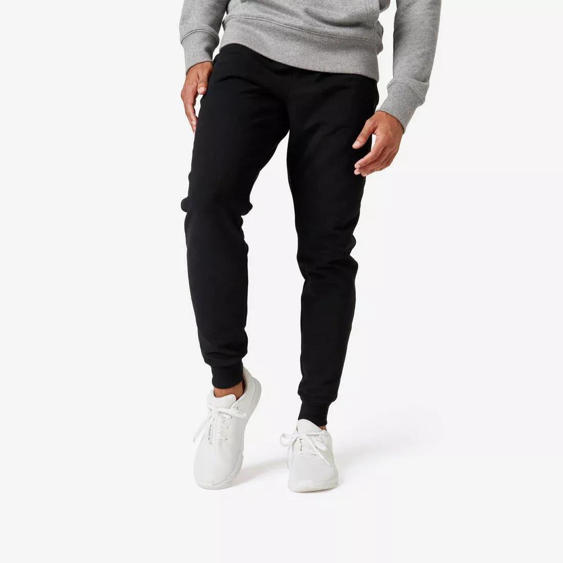 Mens Slim-Fit Fitness Jogging Bottoms 500, Black, No Color, medium