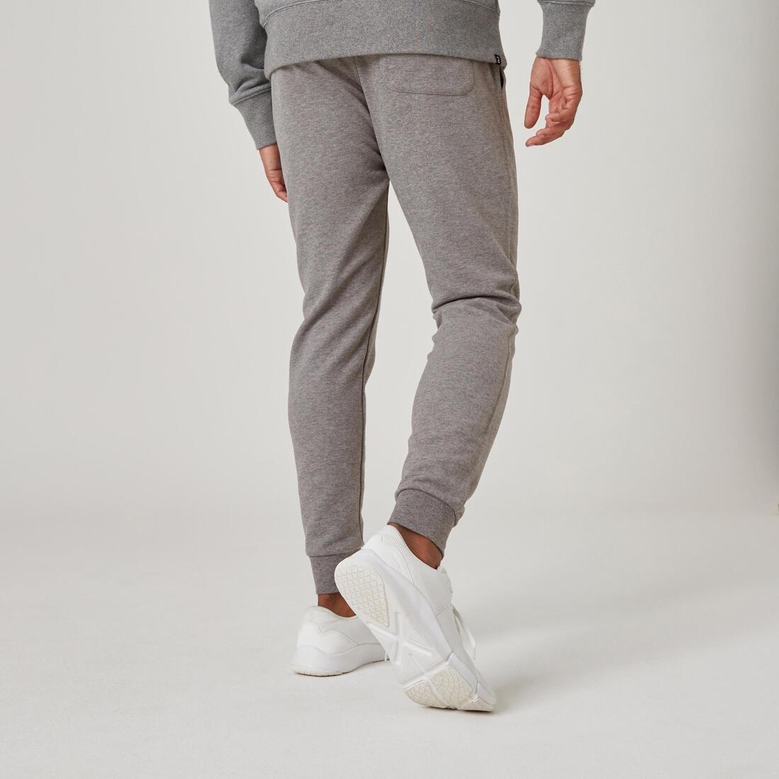 Mens Slim-Fit Fitness Jogging Bottoms 500, Grey, , large image number 2
