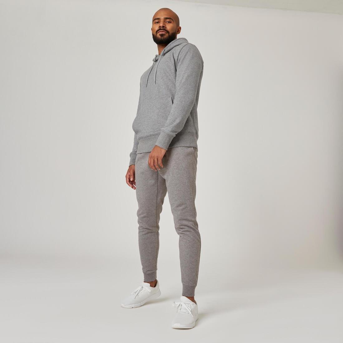 Mens Slim-Fit Fitness Jogging Bottoms 500, Grey, , large image number 3