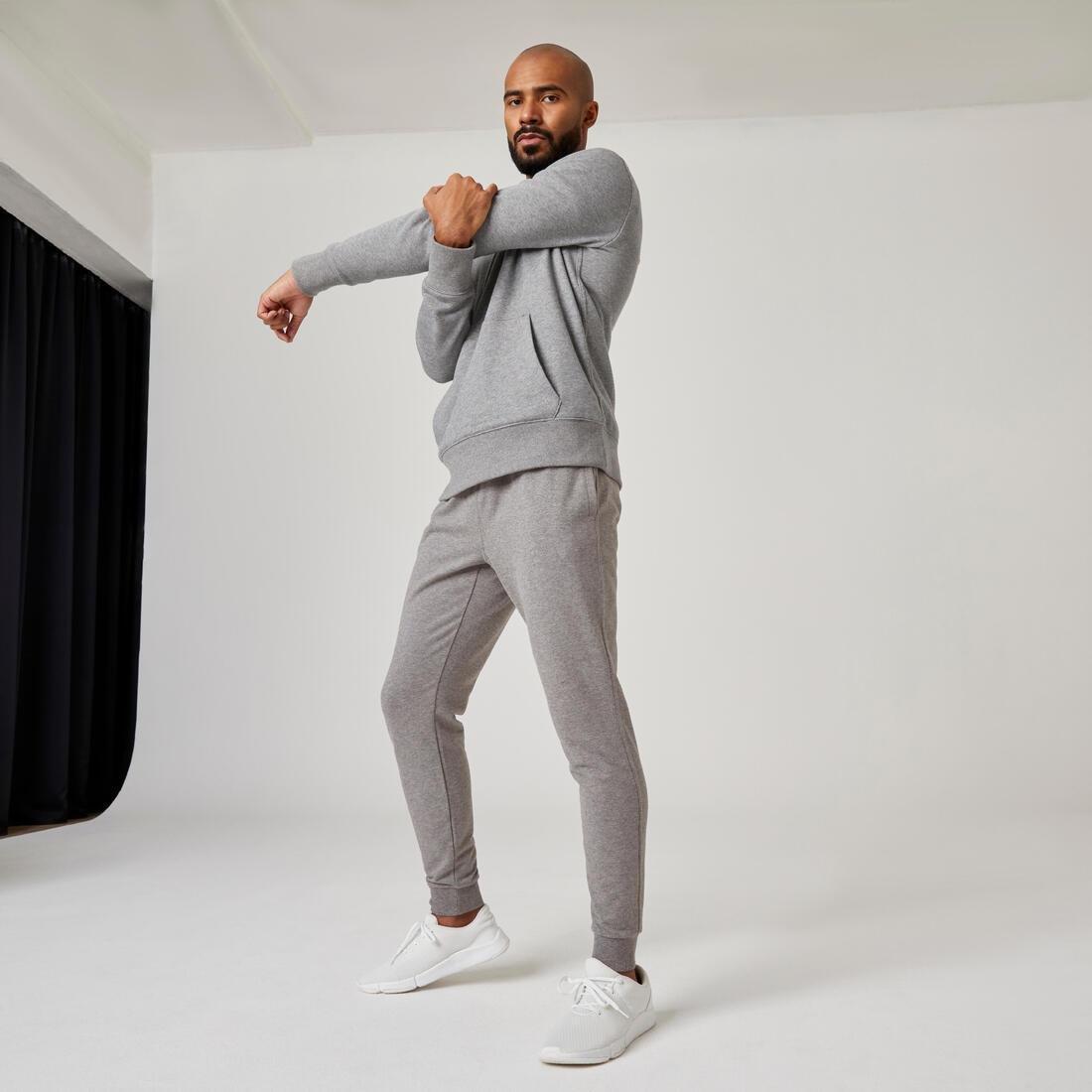 Mens Slim-Fit Fitness Jogging Bottoms 500, Grey, , large image number 8
