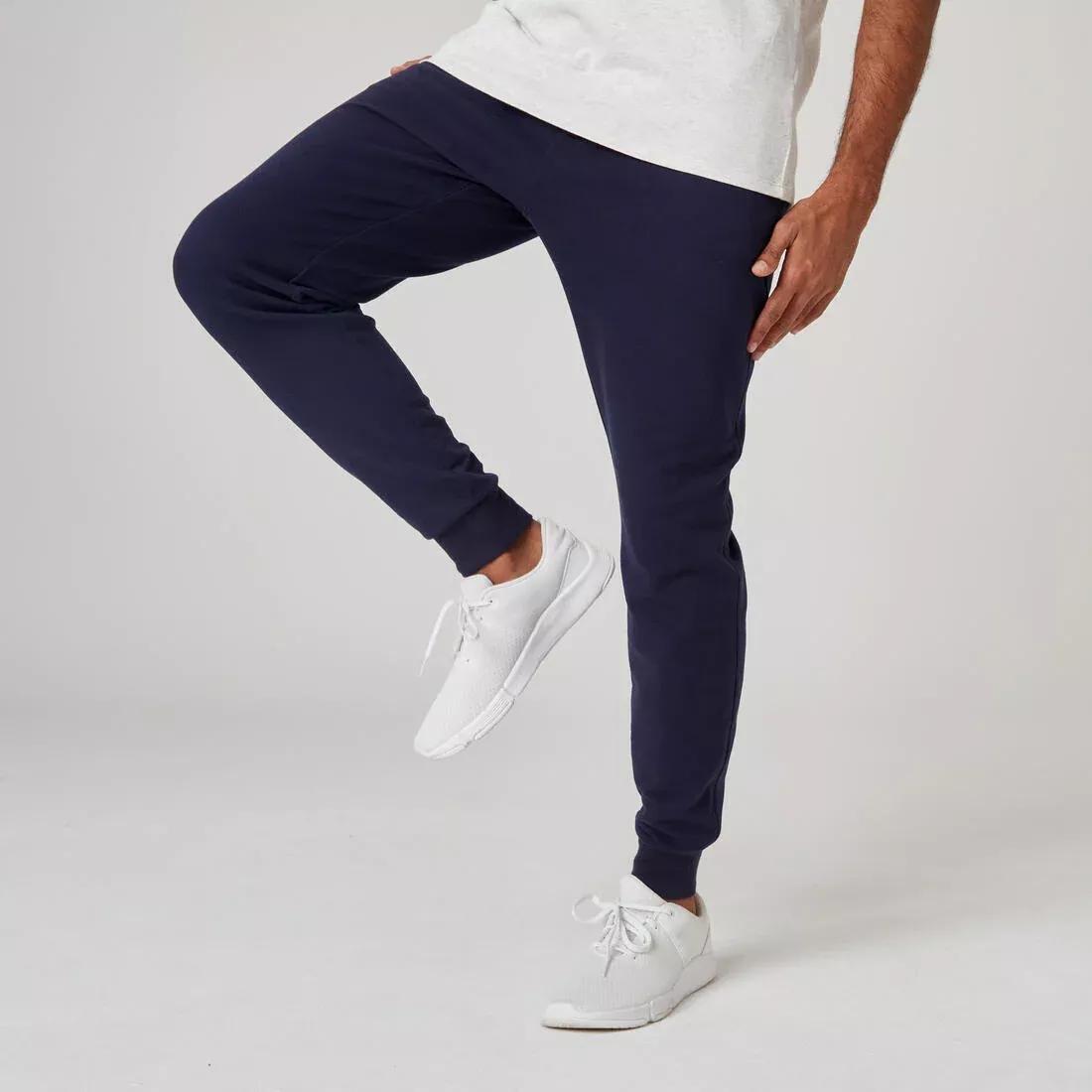 Mens Slim-Fit Fitness Jogging Bottoms 500, Blue, No Color, medium