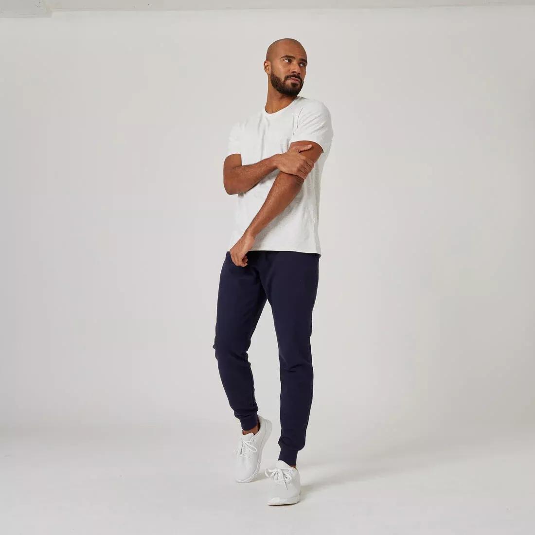 Mens Slim-Fit Fitness Jogging Bottoms 500, Blue, No Color, large image number 4