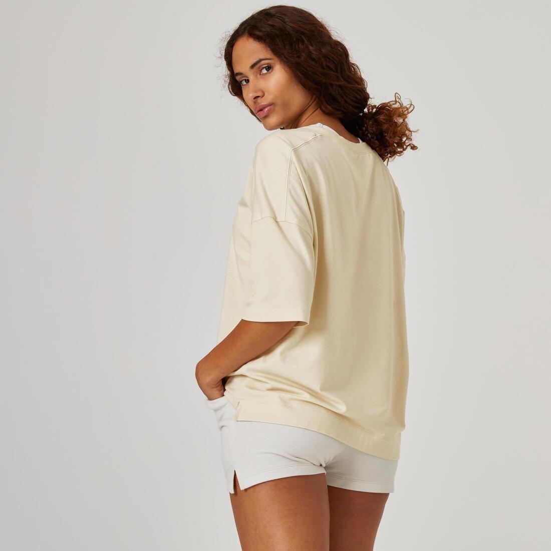 DOMYOS - Womens Loose-Fit Fitness T-Shirt 520, Beige