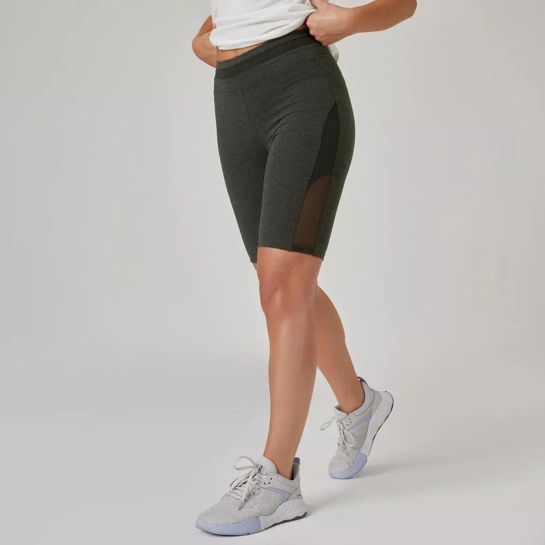 Women Slim-Fit Cotton Fitness Cycling Shorts - 520 Without Pockets, Grey, No Color, medium