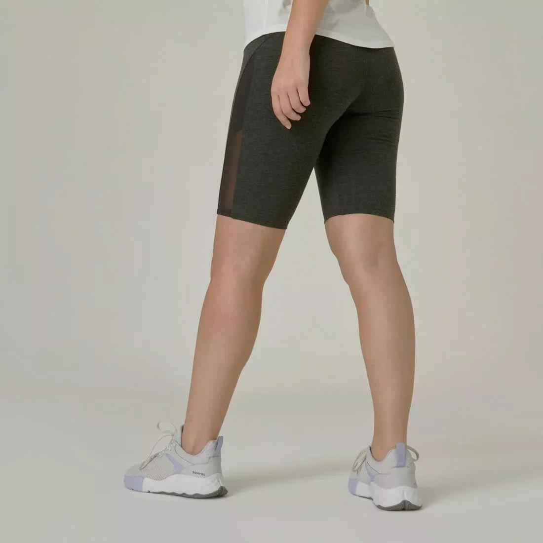 Women Slim-Fit Cotton Fitness Cycling Shorts - 520 Without Pockets, Grey, No Color, large image number 1