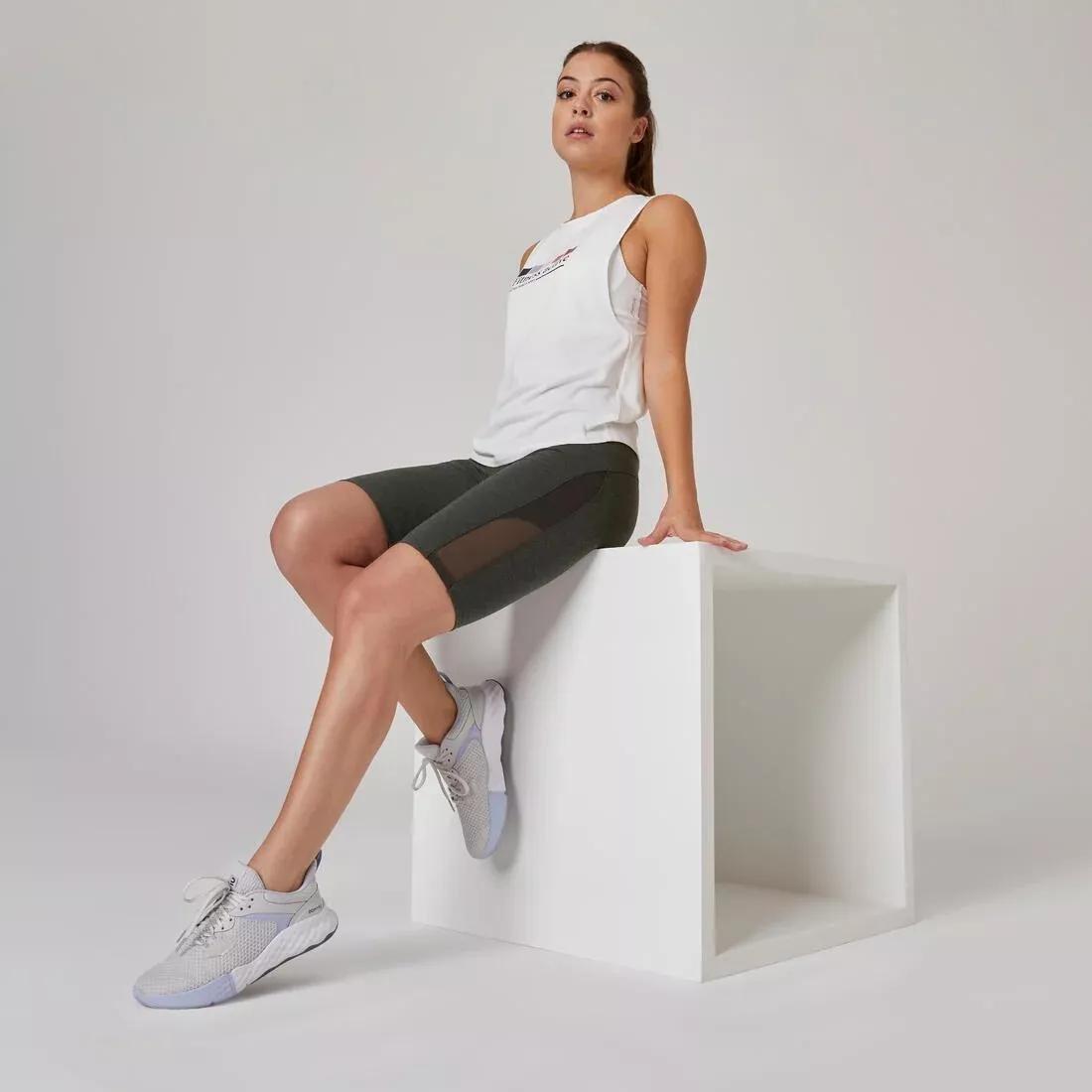Women Slim-Fit Cotton Fitness Cycling Shorts - 520 Without Pockets, Grey, No Color, large image number 2