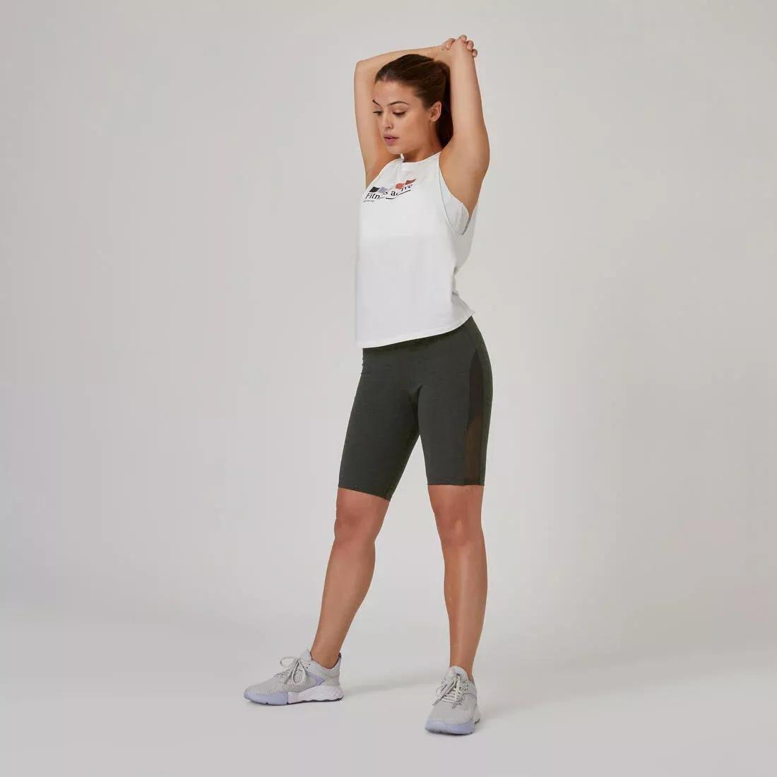 Women Slim-Fit Cotton Fitness Cycling Shorts - 520 Without Pockets, Grey, No Color, large image number 3