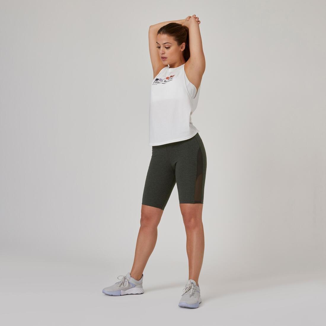 Women Slim-Fit Cotton Fitness Cycling Shorts - 520 Without Pockets, Grey, No Color, large image number 9
