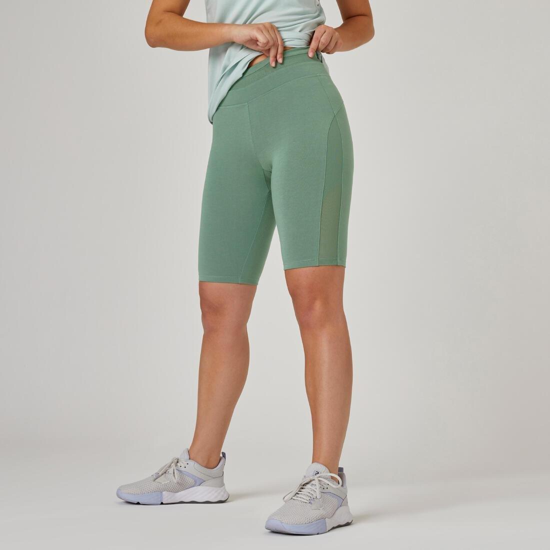 Women  Slim-Fit Cotton Fitness Cycling Shorts - 520 Without Pockets, Green, No Color, medium