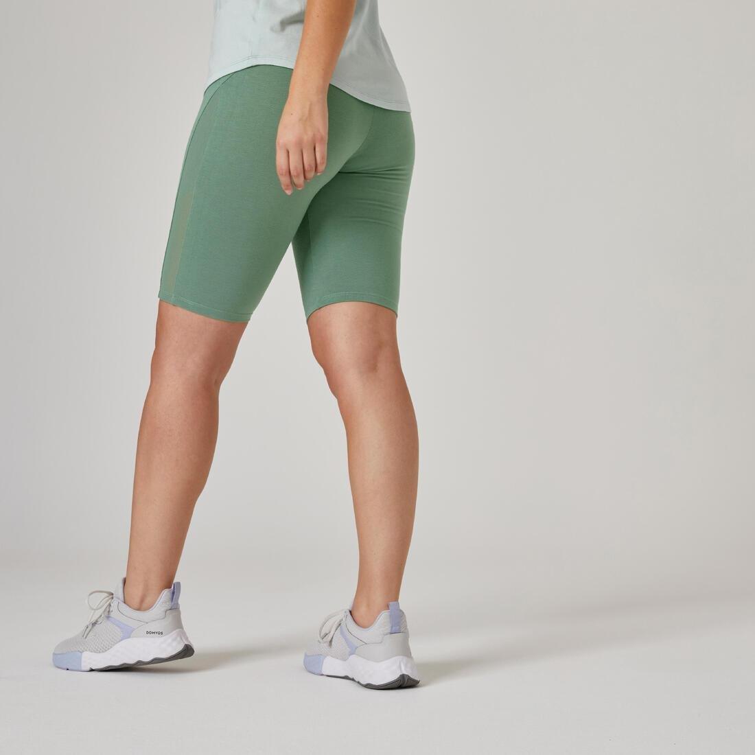 Women  Slim-Fit Cotton Fitness Cycling Shorts - 520 Without Pockets, Green, No Color, medium