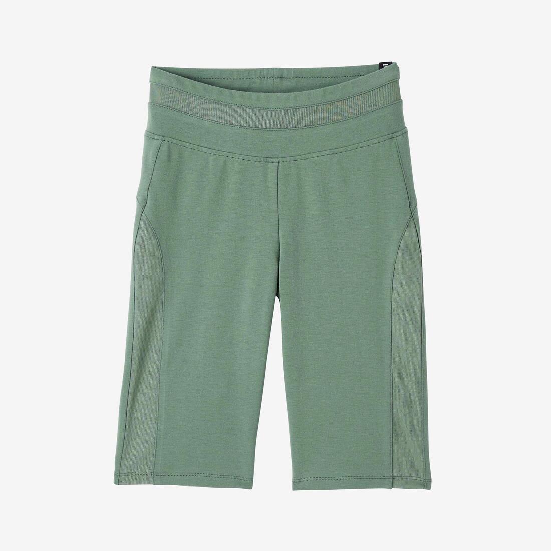 Womens Slim-Fit Cotton Fitness Cycling Shorts 520 Without Pockets, Green, No Color, large image number 6