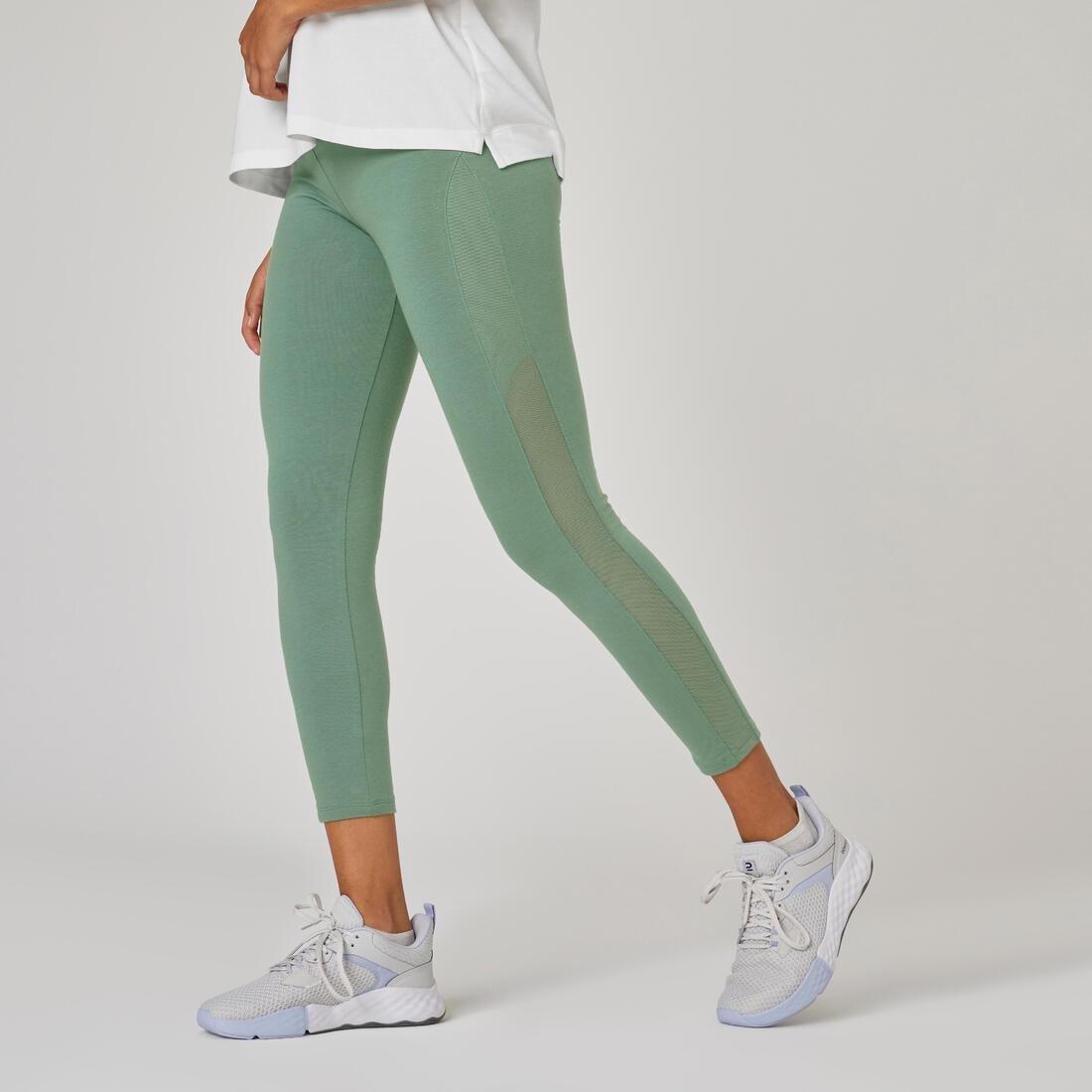 DOMYOS - Womens Slim-Fit Pilates And Gentle Gym Sport Leggings 520 Print, Green