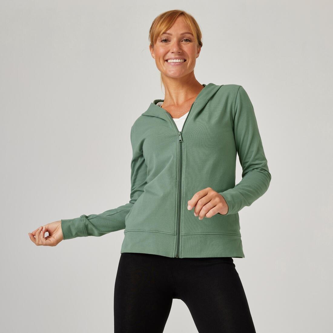 Womens Zip-Up Fitness Hoodie 500, Green, No Color, large image number 1