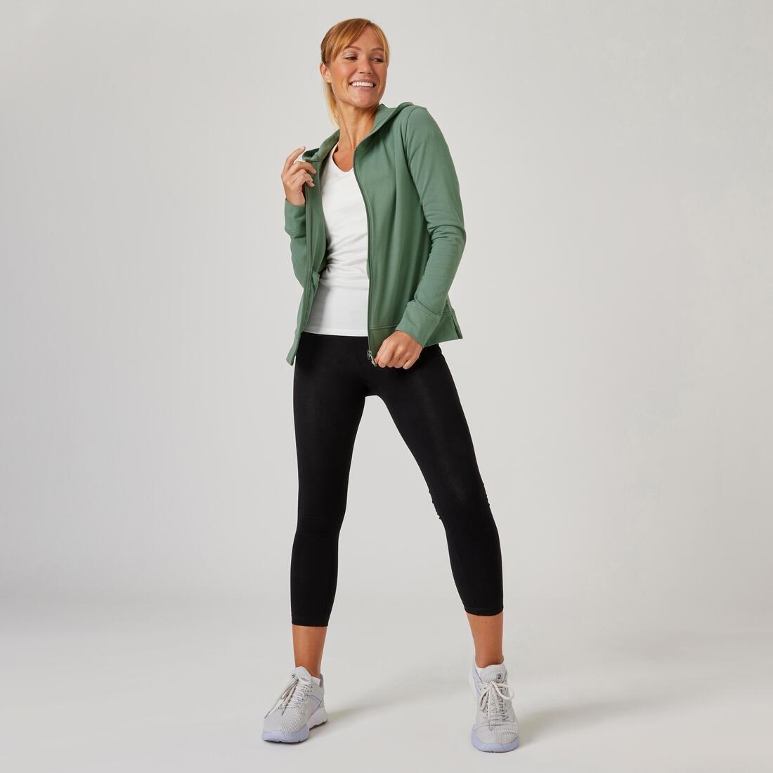 Womens Zip-Up Fitness Hoodie 500, Green, No Color, medium