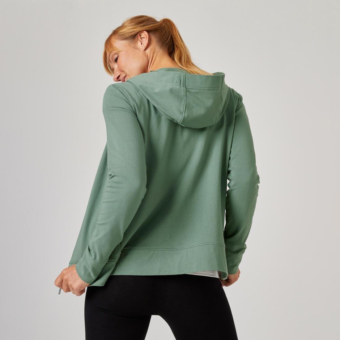 Womens Zip-Up Fitness Hoodie 500, Green, No Color, large image number 3