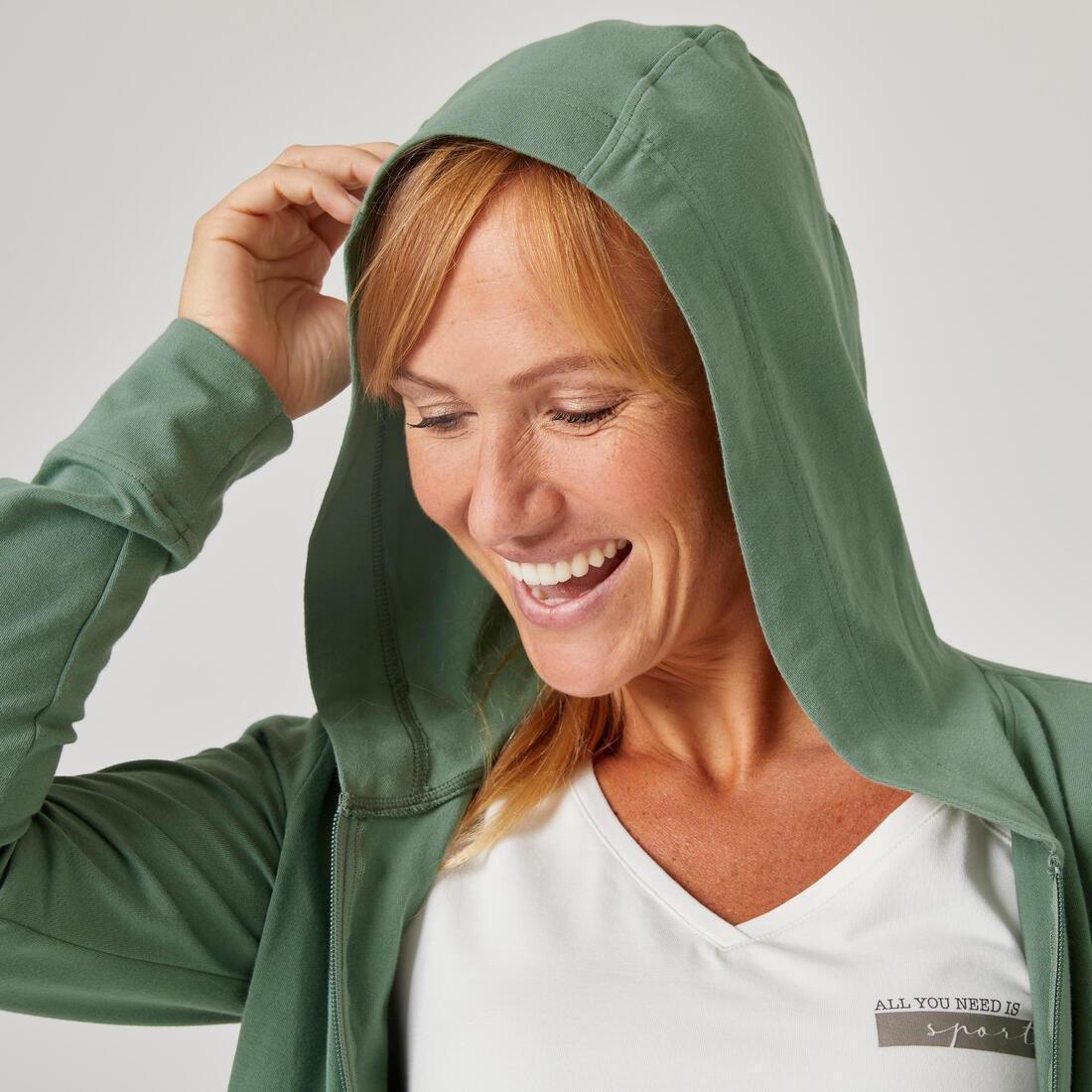 Womens Zip-Up Fitness Hoodie 500, Green, No Color, large image number 4