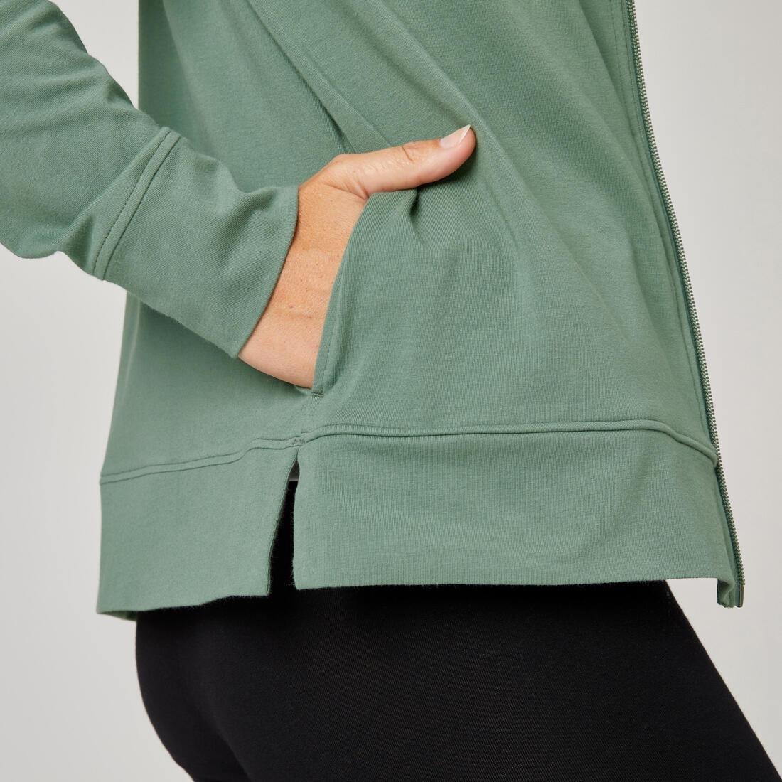 Womens Zip-Up Fitness Hoodie 500, Green, No Color, large image number 9