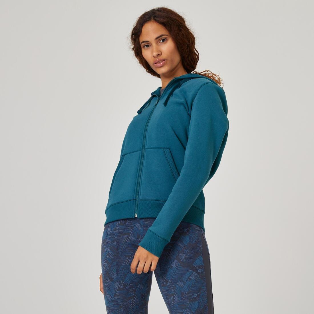 SLATE BLUE Women's Zip-Up Fitness Hoodie 500, No Color, large image number 0