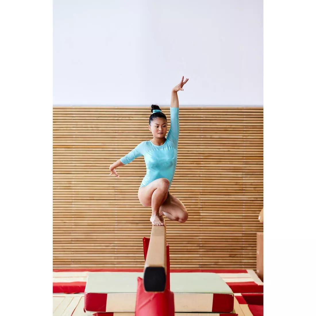 Kids Girls Gym Leotard, Turquoise, No Color, large image number 5
