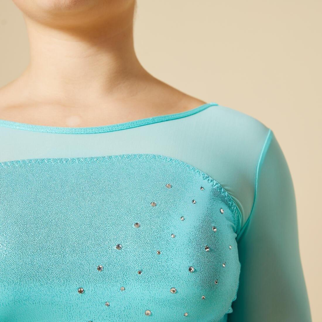 Kids Girls Gym Leotard, Turquoise, No Color, large image number 12
