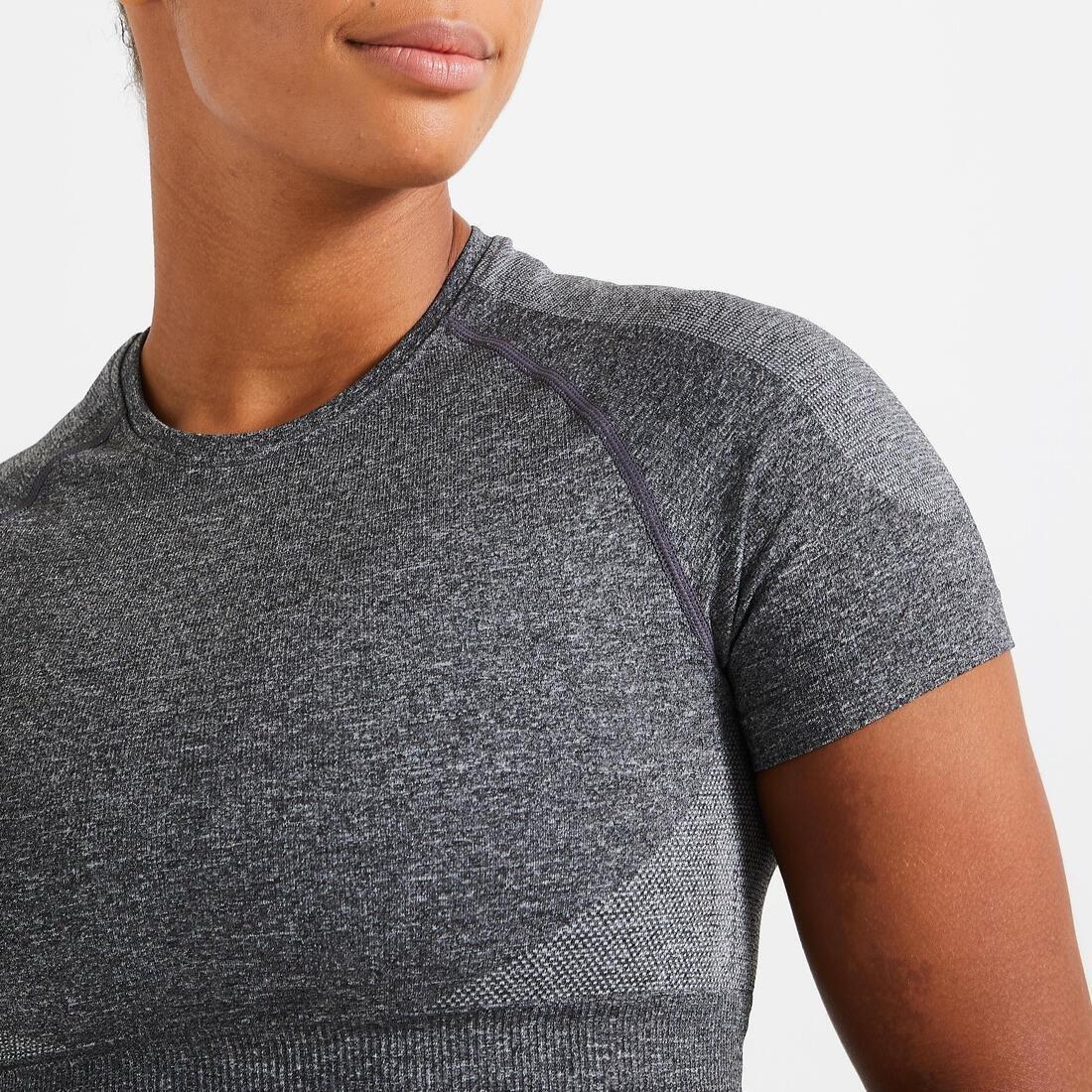 Seamless Short-Sleeved Cropped Fitness T-Shirt, grey, No Color, medium