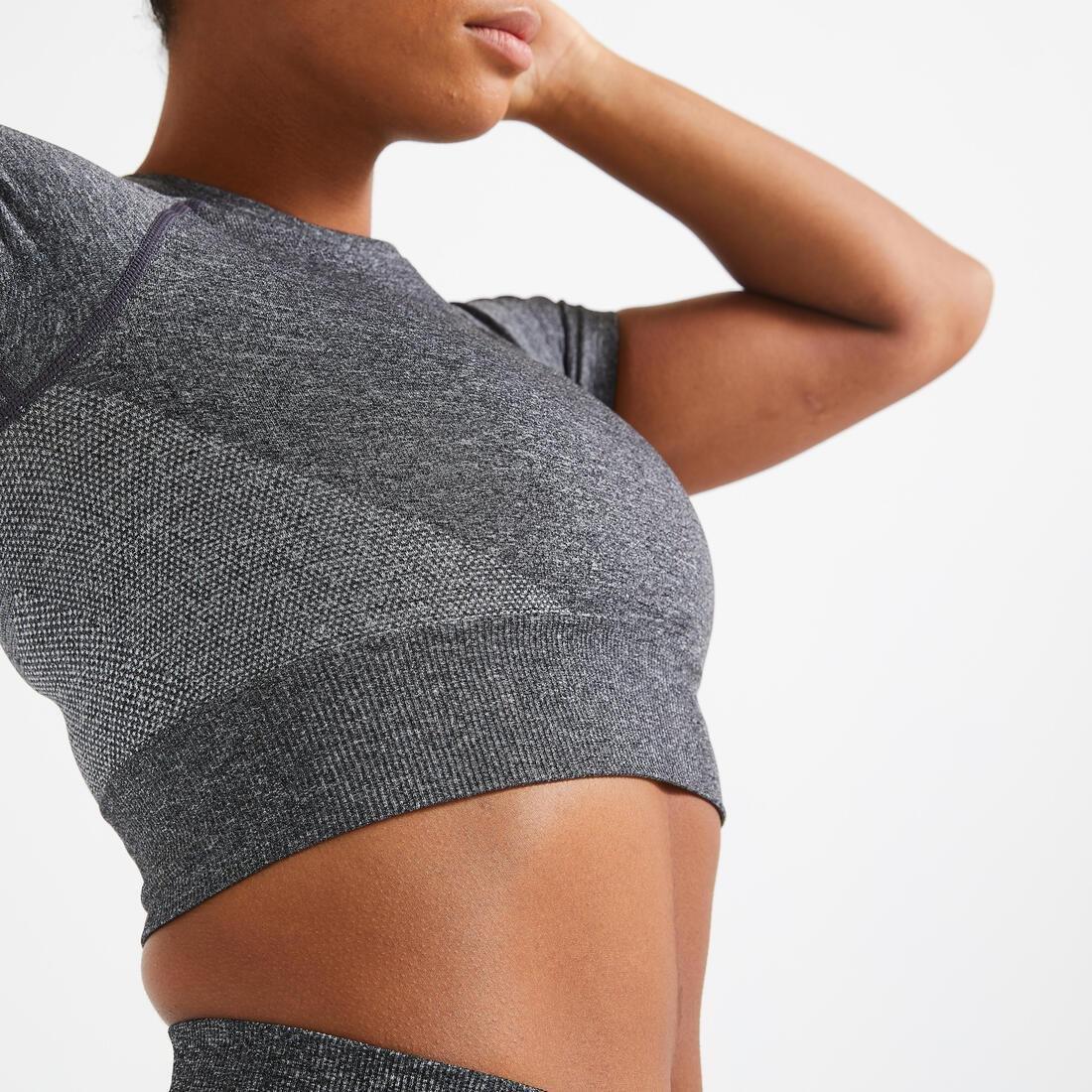 Seamless Short-Sleeved Cropped Fitness T-Shirt, grey, No Color, large image number 4