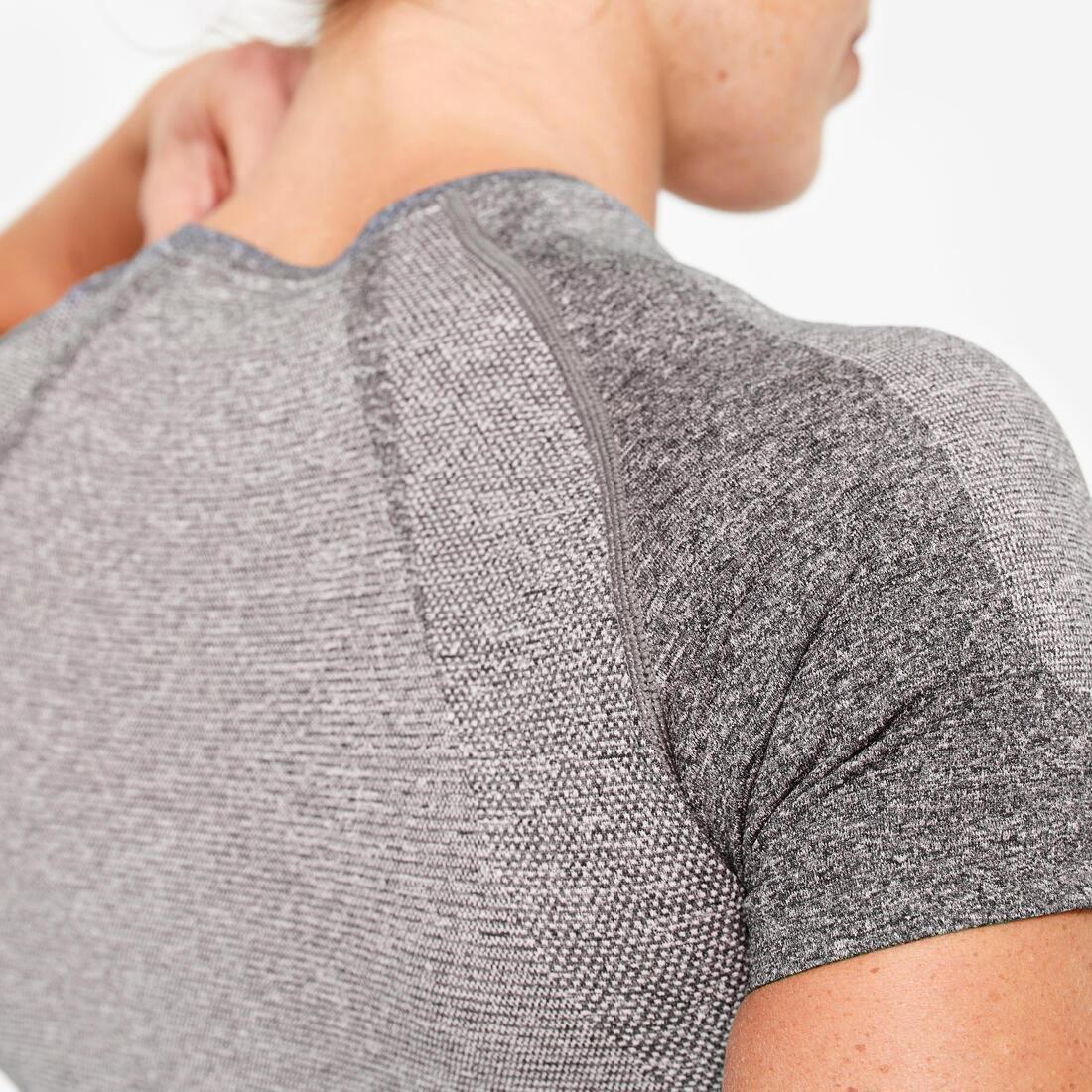 Seamless Short-Sleeved Cropped Fitness T-Shirt, grey, No Color, large image number 5