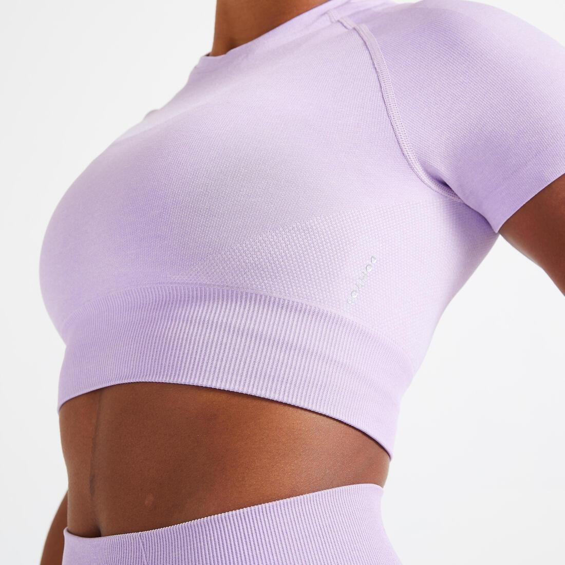Seamless Short-Sleeved Cropped Fitness T-Shirt, grey, No Color, large image number 10