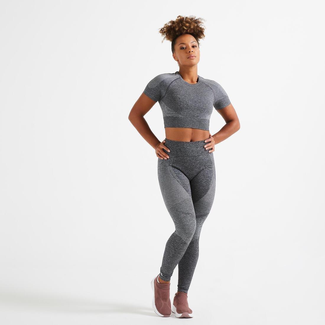 women High-Waisted Seamless Fitness Leggings With Phone Pocket, grey, No Color, medium