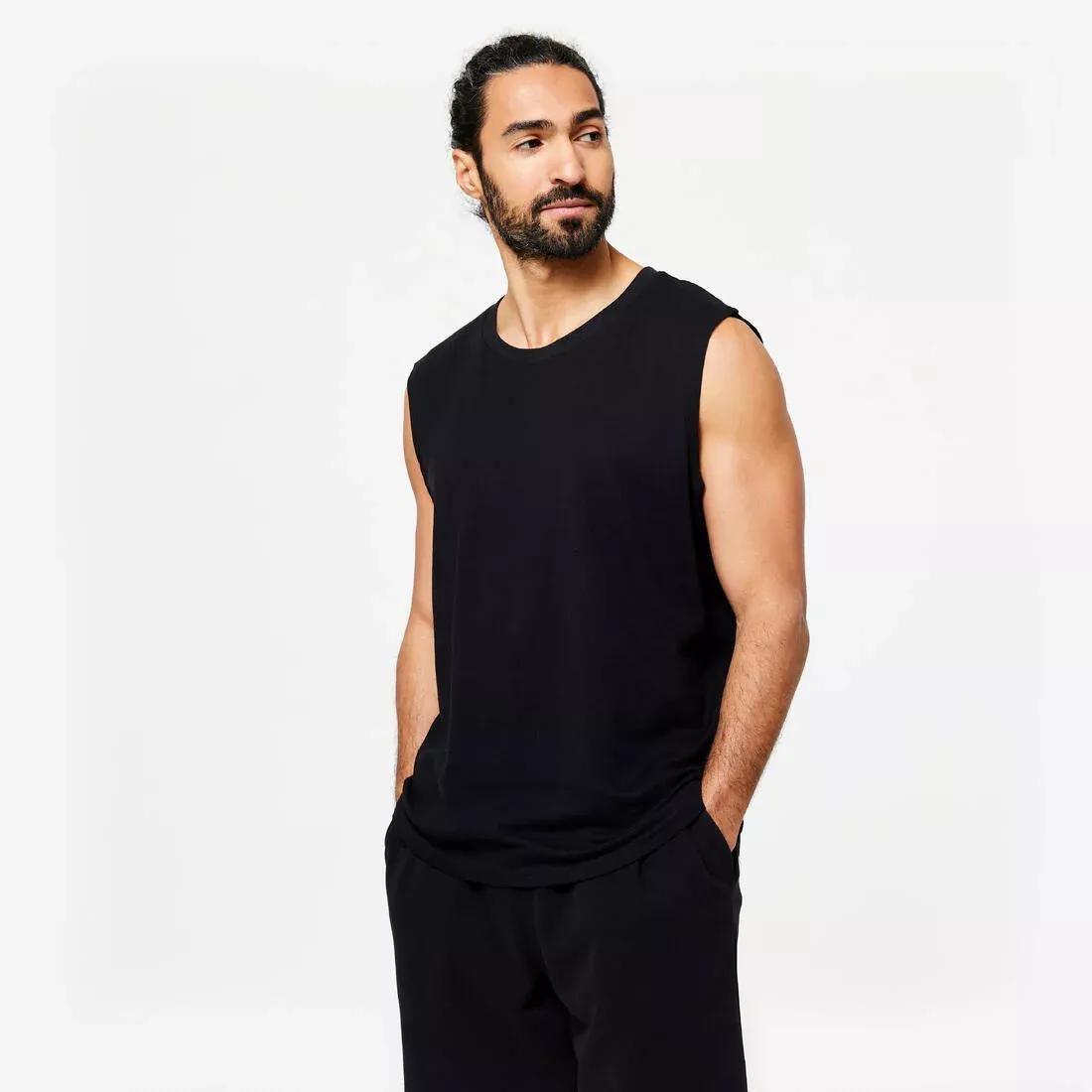 Men Fitness Stretchy Tank Top - 500, Black, , medium