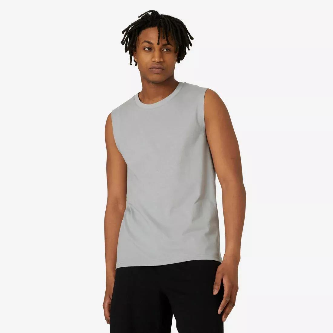 Men Stretchy Fitness Tank Top - 500, Grey, No Color, large image number 0