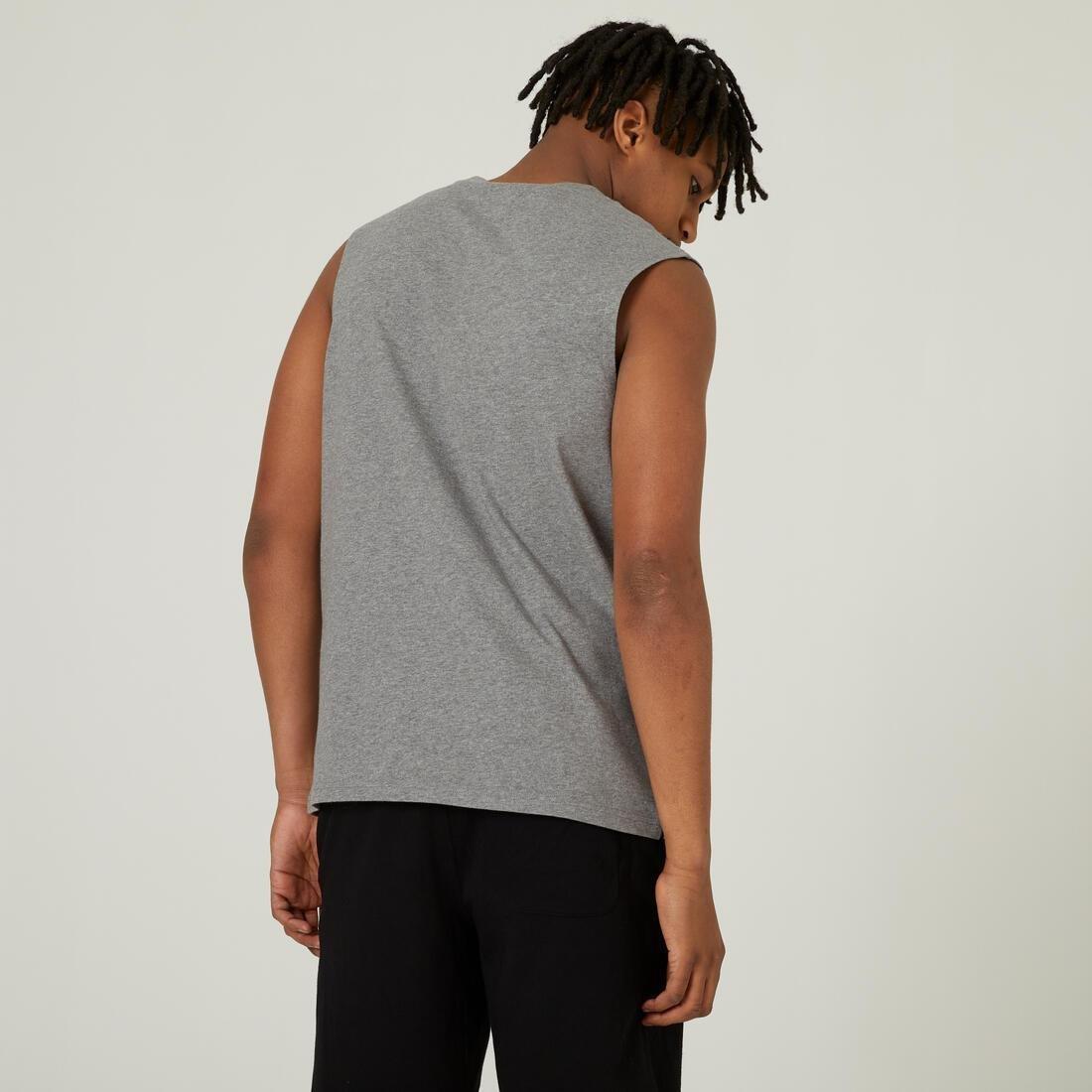 Mens Straight-Cut Crew Neck Stretchy Cotton Fitness Tank Top - 500 Cosmeto, Grey, No Color, large image number 1