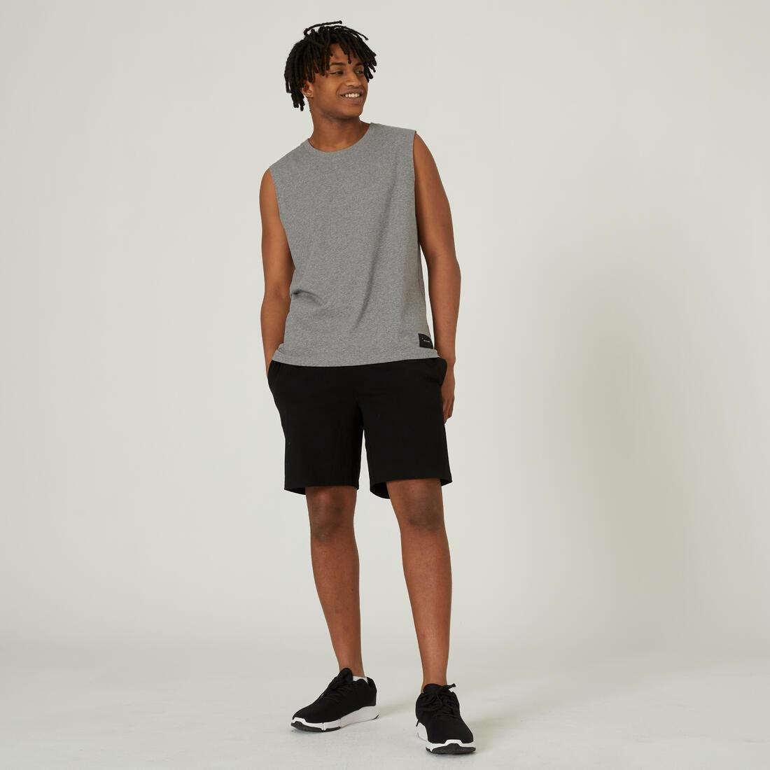 Mens Straight-Cut Crew Neck Stretchy Cotton Fitness Tank Top - 500 Cosmeto, Grey, No Color, large image number 2
