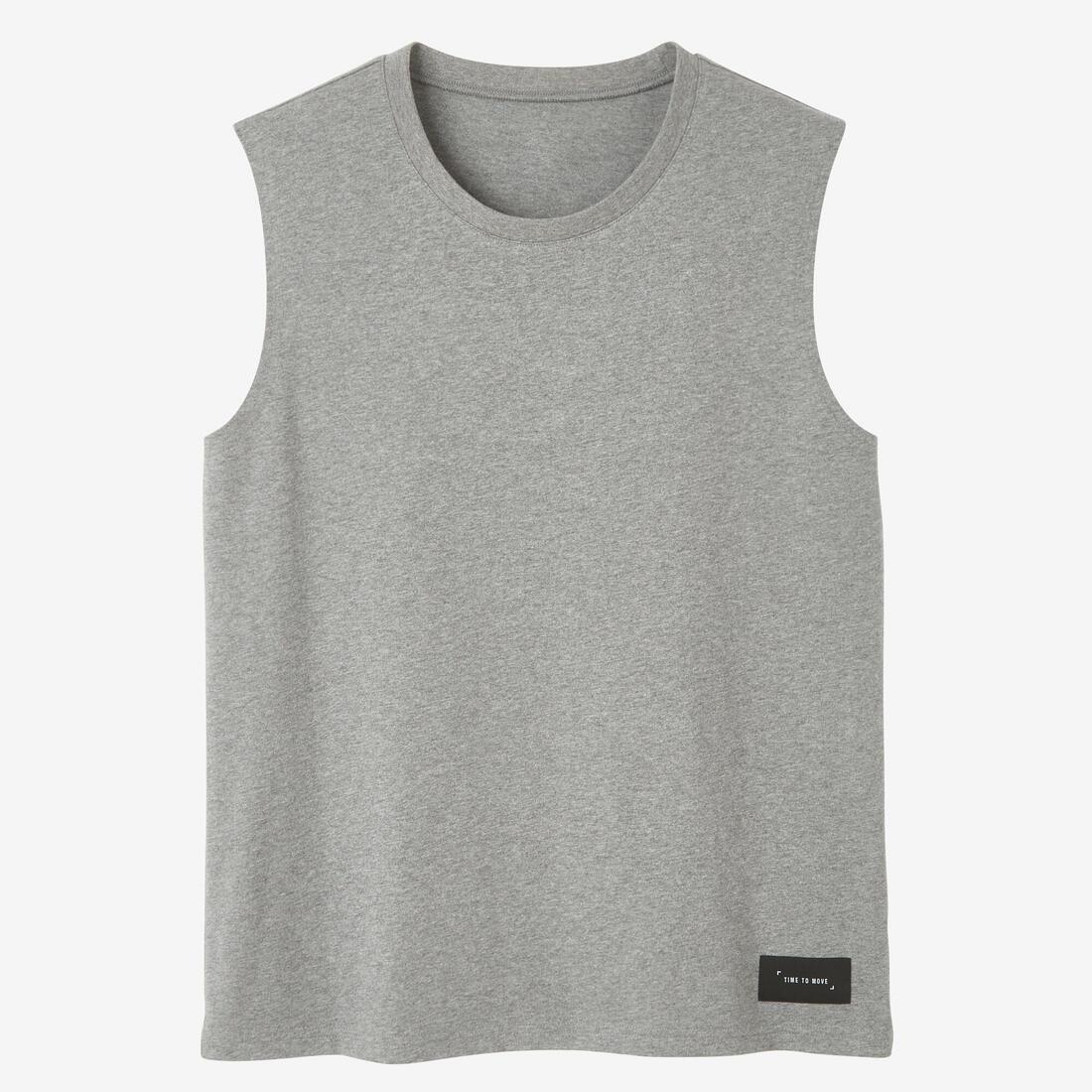 Mens Straight-Cut Crew Neck Stretchy Cotton Fitness Tank Top - 500 Cosmeto, Grey, No Color, large image number 3