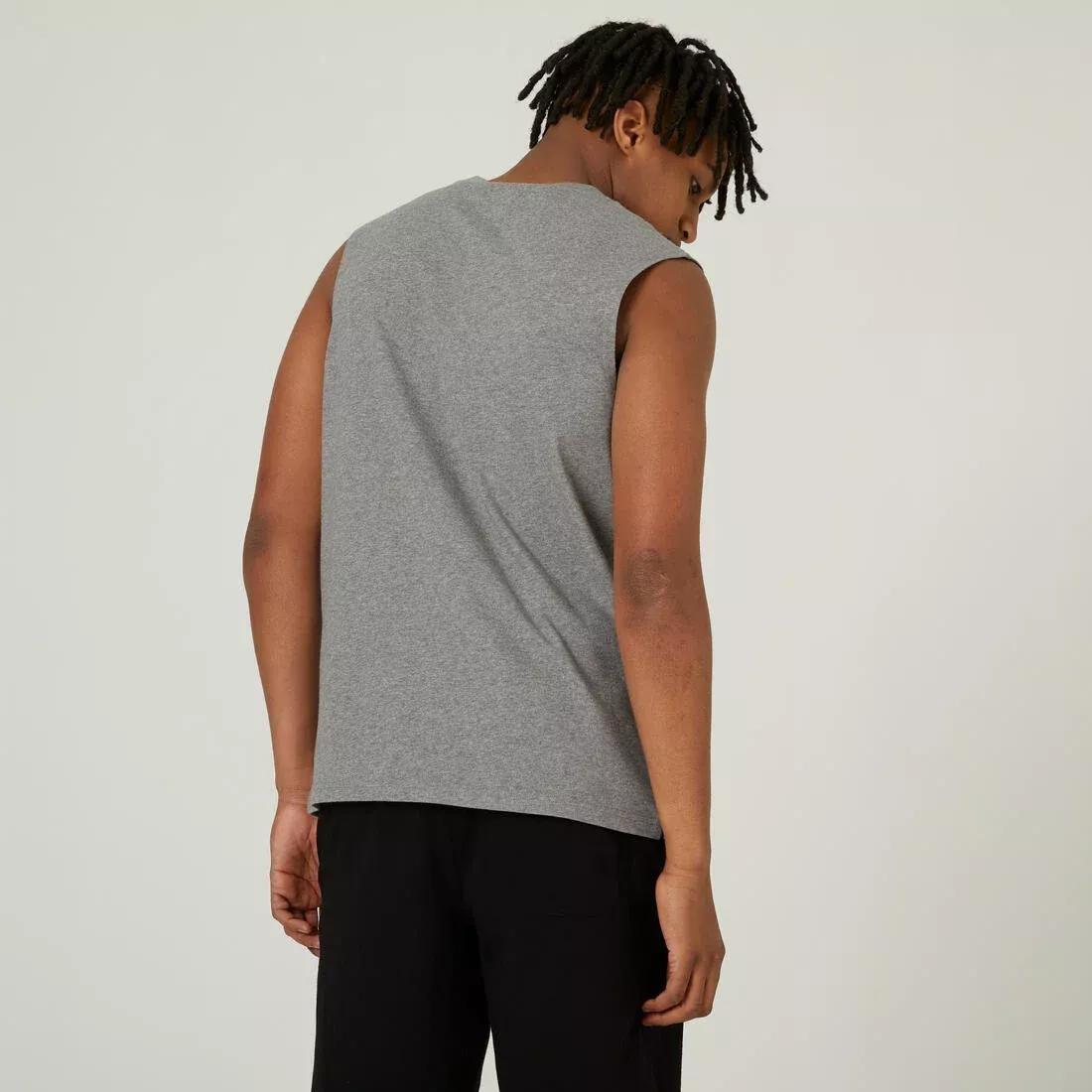 Mens Straight-Cut Crew Neck Stretchy Cotton Fitness Tank Top - 500 Cosmeto, Grey, No Color, large image number 5
