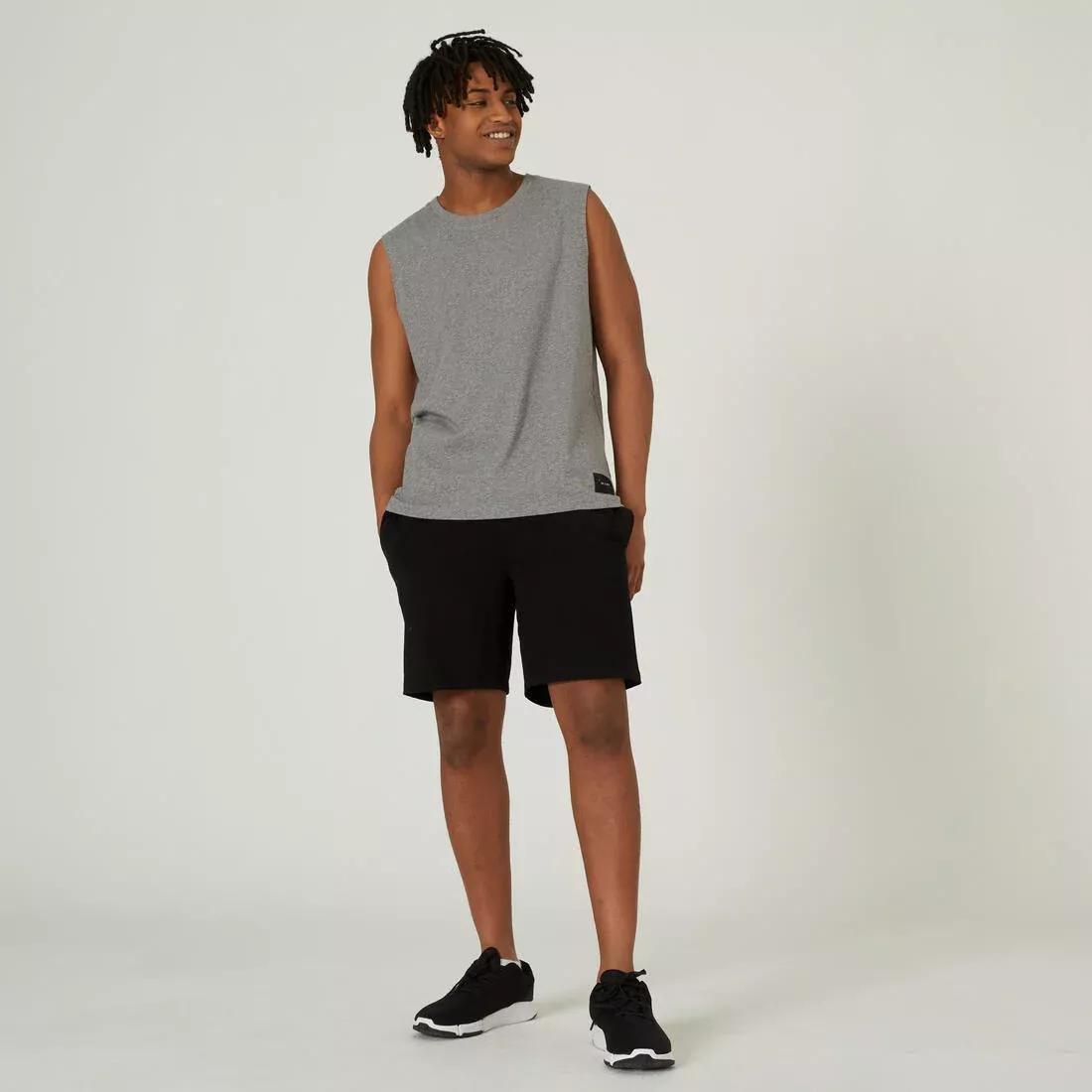 Mens Straight-Cut Crew Neck Stretchy Cotton Fitness Tank Top - 500 Cosmeto, Grey, No Color, large image number 6