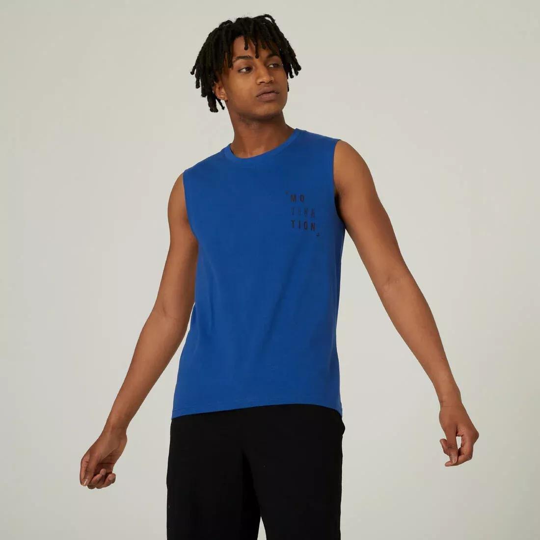 Mens Straight-Cut Crew Neck Stretchy Cotton Fitness Tank Top - 500 Cosmeto, Grey, No Color, large image number 8