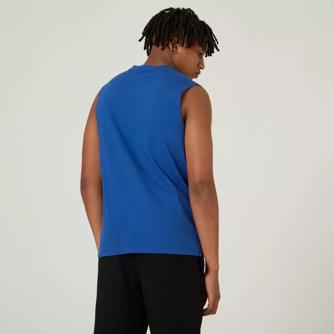 Mens Straight-Cut Crew Neck Stretchy Cotton Fitness Tank Top - 500 Cosmeto, Grey, No Color, large image number 9