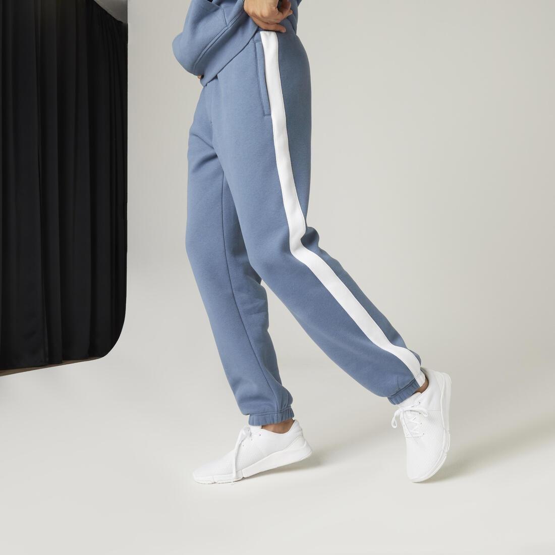 Fleecy Fitness Jogging Bottoms With Side Stripes, Blue Grey, , large image number 1
