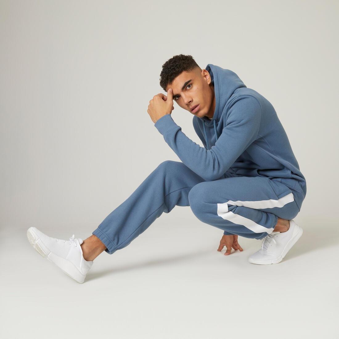 Fleecy Fitness Jogging Bottoms With Side Stripes, Blue Grey, , large image number 3