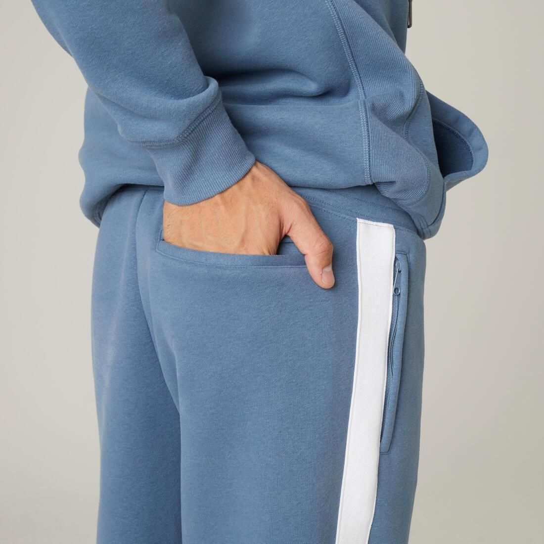 Fleecy Fitness Jogging Bottoms With Side Stripes, Blue Grey, , large image number 7