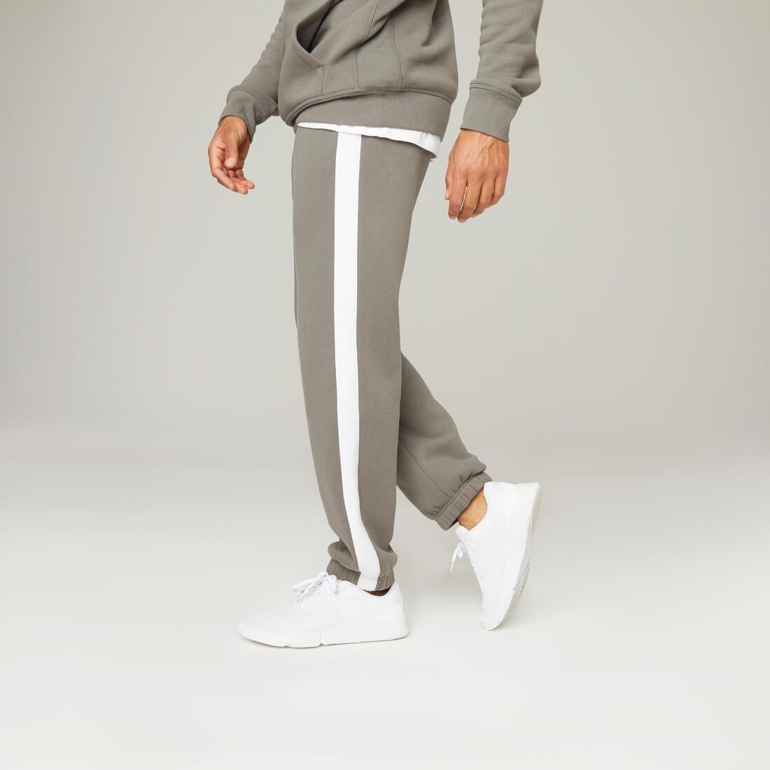 Fleecy Fitness Jogging Bottoms With Side Stripes, Blue Grey, , large image number 9