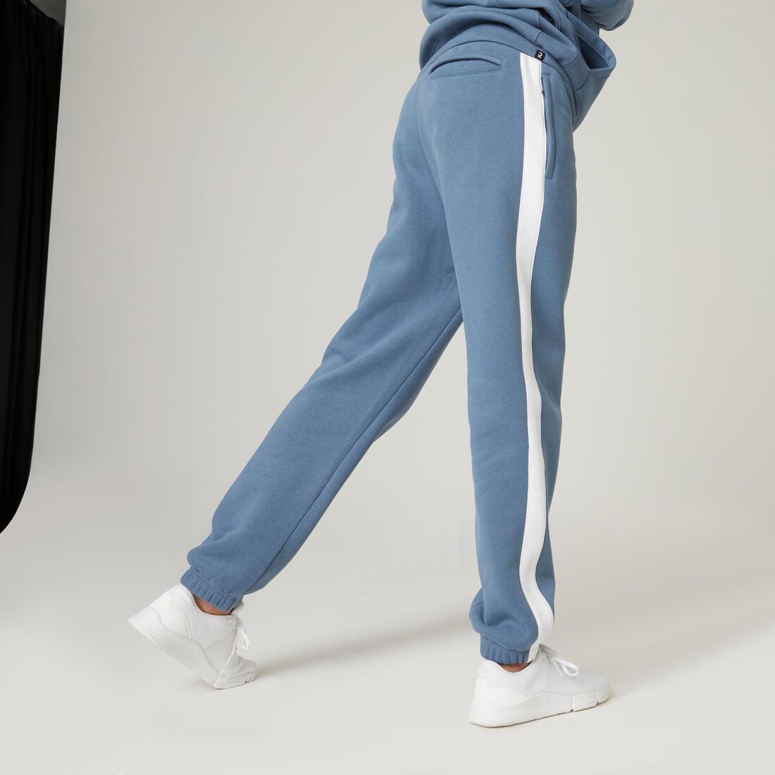 Fleecy Fitness Jogging Bottoms With Side Stripes, Blue Grey, , large image number 10