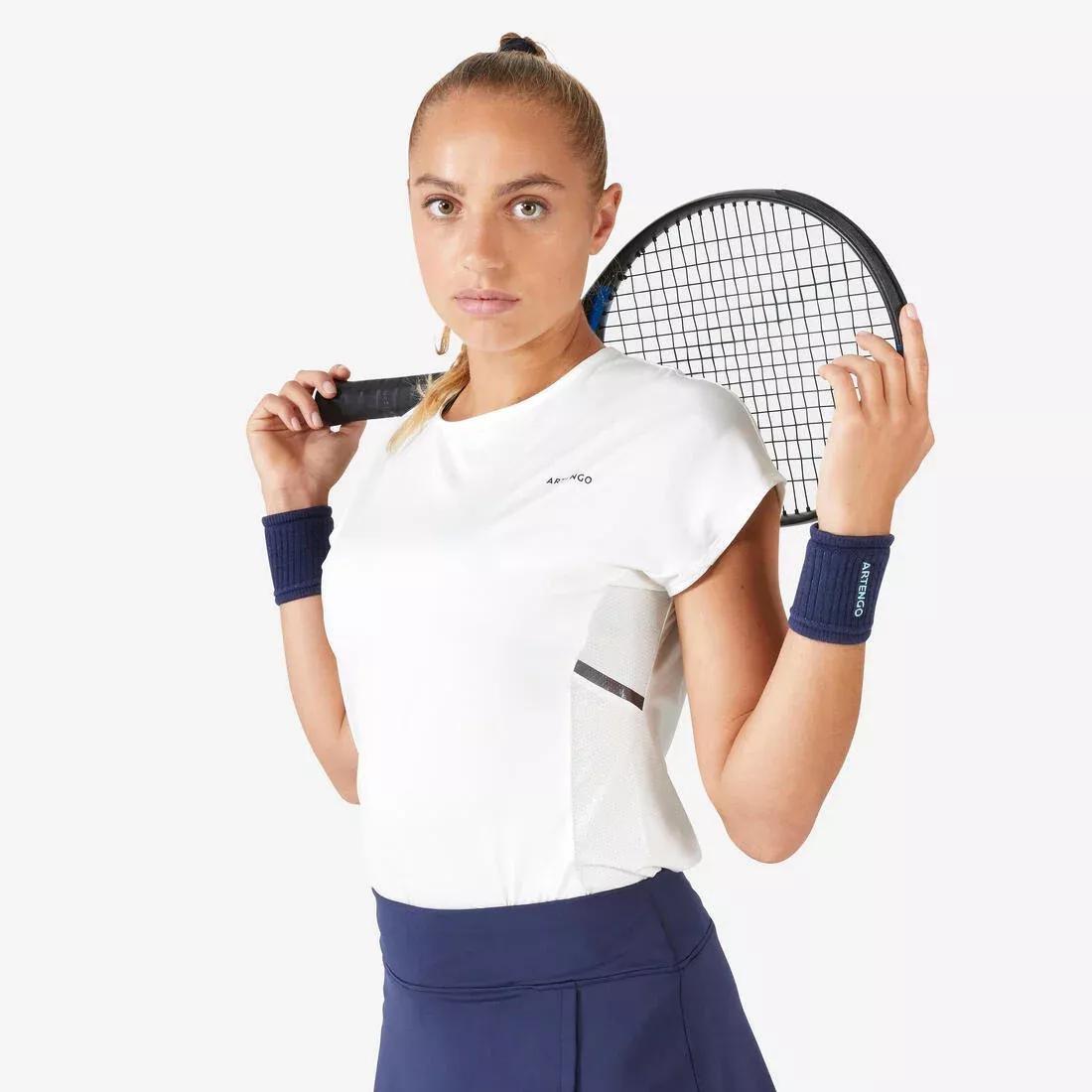 Women Dry Crew Neck Soft Tennis T-Shirt Dry 500, White, , large image number 0