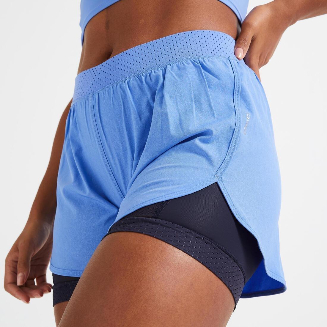 Women 2-In-1 Anti-Chafing Fitness Cardio Shorts, Blue, No Color, large image number 1