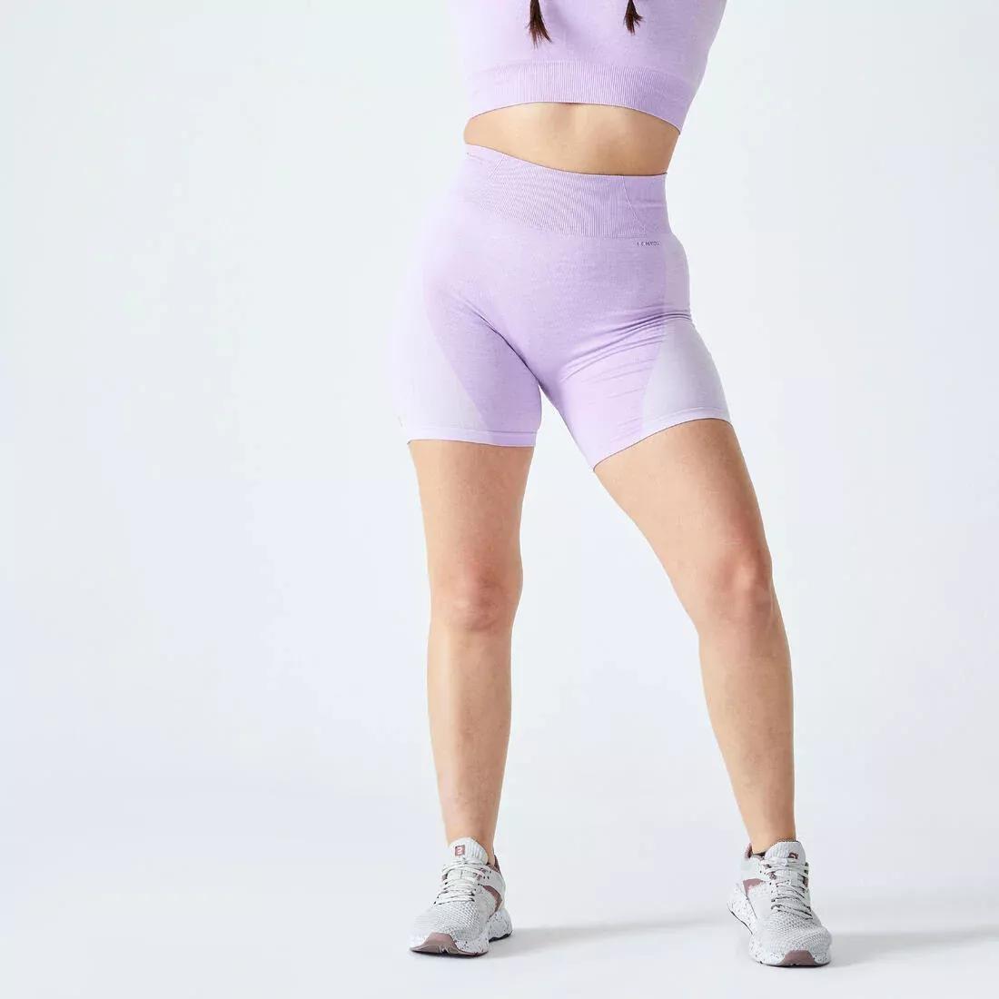 Women High-Waisted Seamless Fitness Cycling Shorts, Purple, , large image number 0