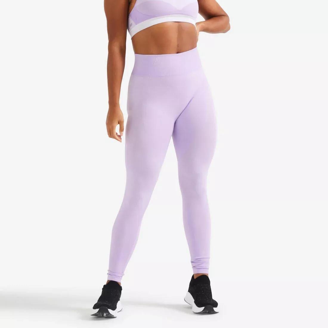 Women High-Waisted Seamless Fitness Leggings With Phone Pocket, Purple, , large image number 0