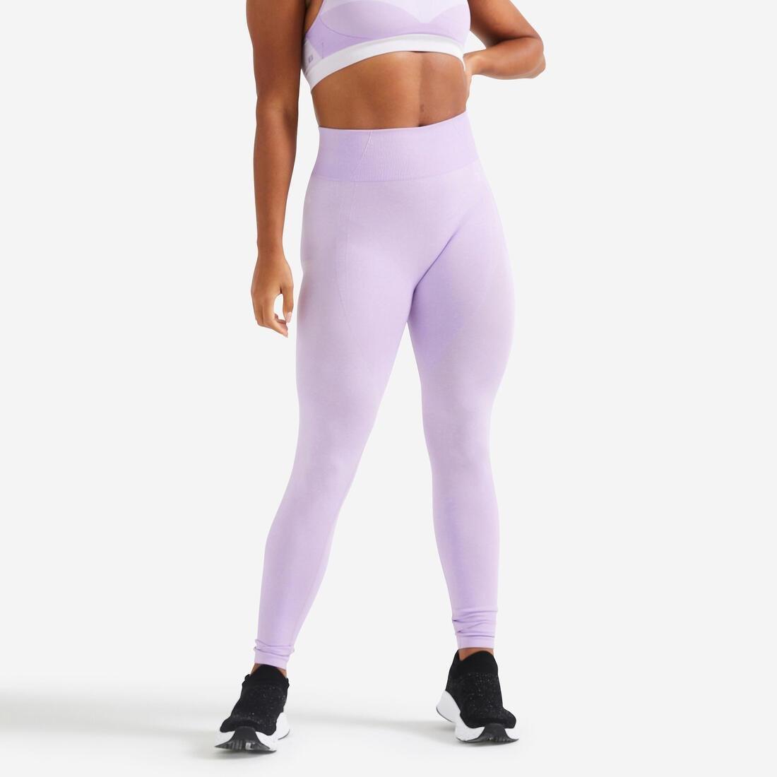 Women High-Waisted Seamless Fitness Leggings With Phone Pocket, Purple, , large image number 1